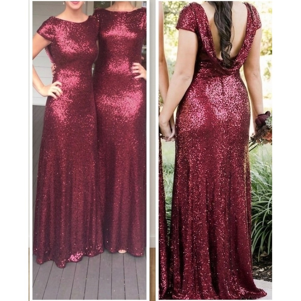 Revelry Sequin Maxi Dress Red Draped Back Formal Bridesmaid Elegant Burgandy 12